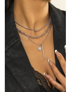 Set 3 coliere multilayer cu lanturi, steluta cu cristale si tija metalica 2