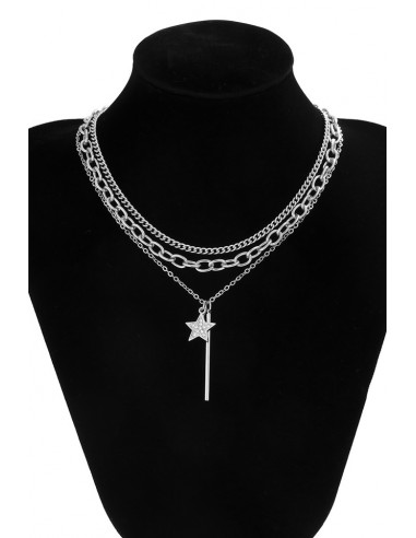 Set 3 coliere multilayer cu lanturi, steluta cu cristale si tija metalica