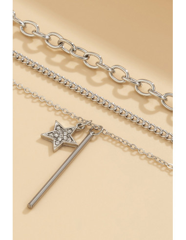 Set 3 coliere multilayer cu lanturi, steluta cu cristale si tija metalica