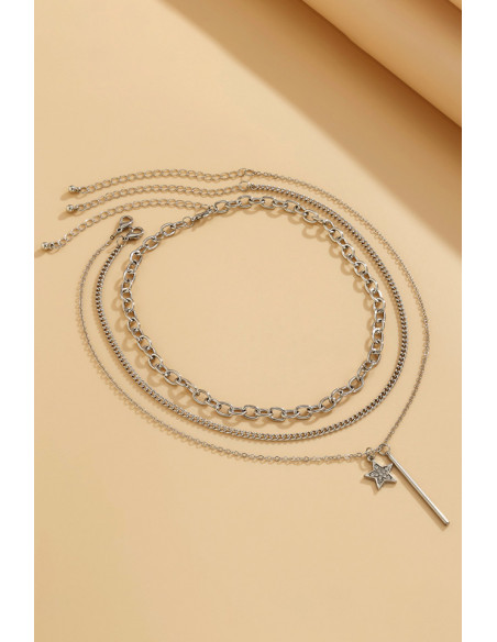 Set 3 coliere multilayer cu lanturi, steluta cu cristale si tija metalica