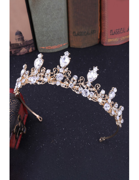 Tiara eleganta Forget-Me-Not, model delicat cu floricele, ramurele rasucite si cristale