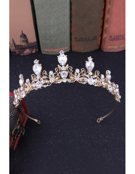 Tiara eleganta Forget-Me-Not, model delicat cu floricele, ramurele rasucite si cristale