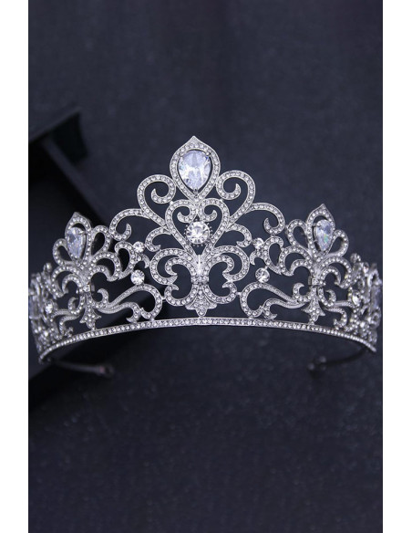 Tiara eleganta Anastasia, model baroc, cristale rotunde si zirconii cubice