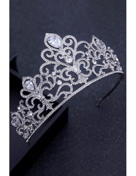 Tiara eleganta Anastasia, model baroc, cristale rotunde si zirconii cubice