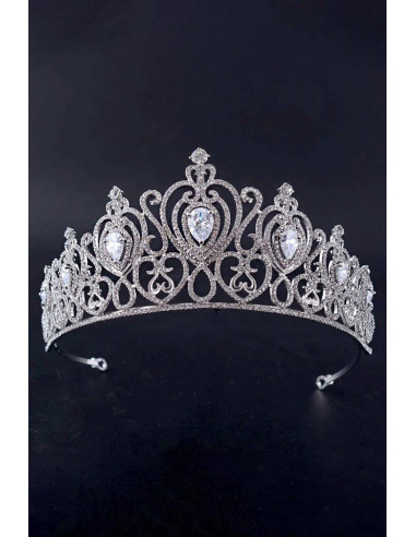 Diadema mireasa Queen of Versailles, model inflorat, cristale rotunde si zirconii cubice