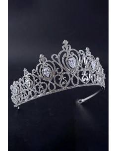 Diadema mireasa Queen of Versailles, model inflorat, cristale rotunde si zirconii cubice 2