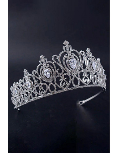 Diadema mireasa Queen of Versailles, model inflorat, cristale rotunde si zirconii cubice