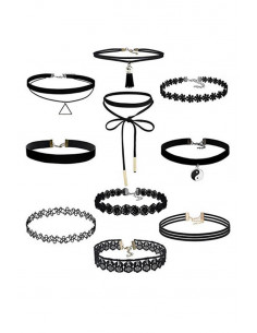 Set 10 coliere choker, catifea, dantela, tattoo choker, ying yang