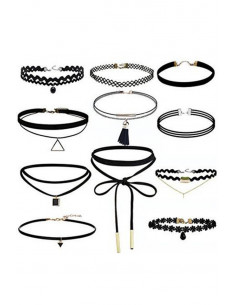 Set 11 coliere choker, catifea, dantela, flori, canaf