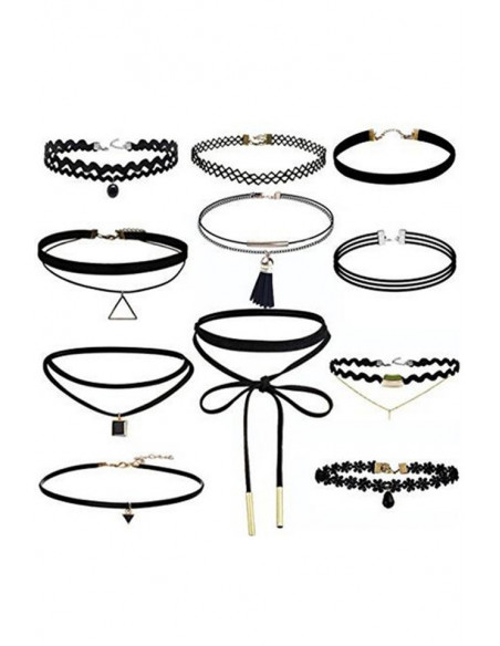 Set 11 coliere choker, catifea, dantela, flori, canaf