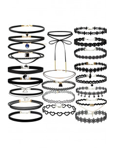 Set 22 coliere choker, catifea, dantela, tattoo choker, cristal, cranii