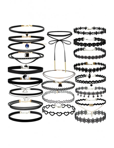 Set 22 coliere choker, catifea, dantela, tattoo choker, cristal, cranii