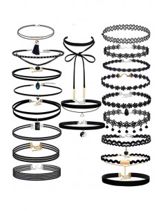 Set 20 coliere choker, catifea, dantela, tattoo choker, ying yang, canaf
