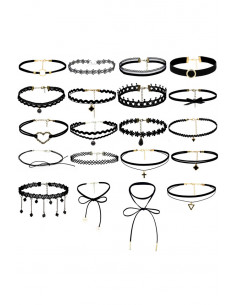 Set 20 coliere choker, catifea, dantela, triunghi, cruciulita, flori