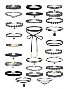 Set 26 coliere choker, catifea, dantela, trunghi, picatura, ying yang