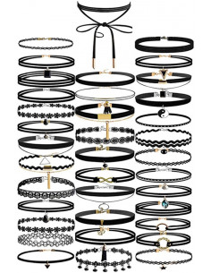 Set 37 coliere choker, catifea, dantela, tattoo choker, canaf, steluta, flori