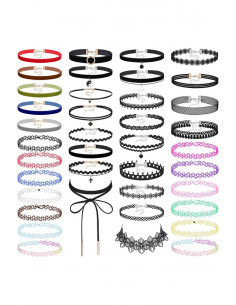 Set 39 coliere choker multicolor, catifea, dantela, tattoo choker, cruce, ying yang