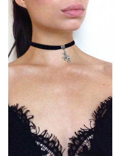 Colier choker din catifea neagra, cu medalion Unicorn