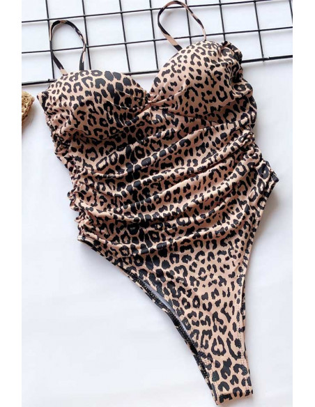 Costum de baie intreg, incretit, cupe push-up si sold inalt