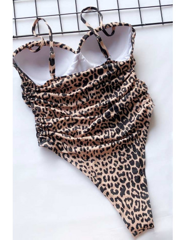 Costum de baie intreg, incretit, cupe push-up si sold inalt