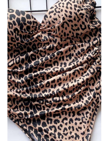 Costum de baie intreg, incretit, cupe push-up si sold inalt