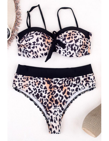 Costum de baie doua piese, animal print si dungi negre