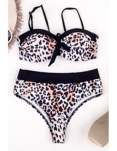 Costum de baie doua piese, animal print si dungi negre