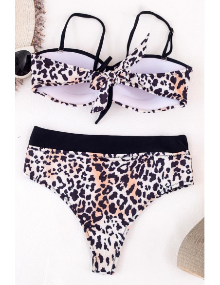 Costum de baie doua piese, animal print si dungi negre