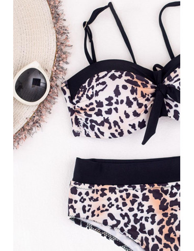 Costum de baie doua piese, animal print si dungi negre