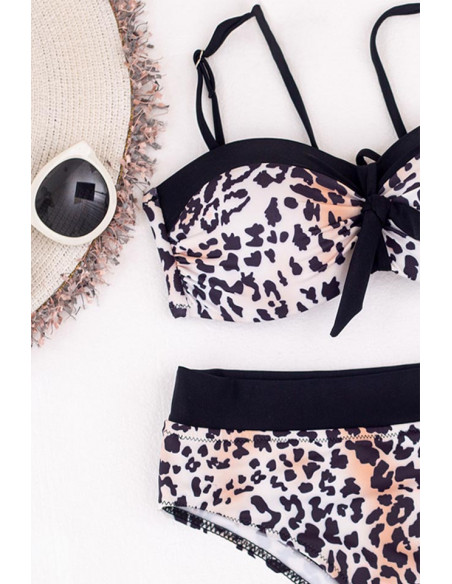 Costum de baie doua piese, animal print si dungi negre