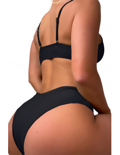 Costum de baie doua piese, slip cu sold inalt si cupe incretite cu snur 2