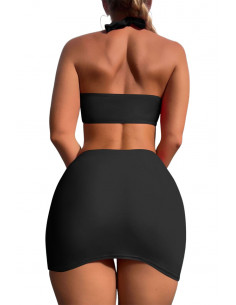 Costum de baie trei piese, sutien cu fluture din cristale, slip clasic si fustita 2