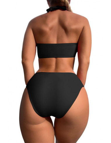 Costum de baie trei piese, sutien cu fluture din cristale, slip clasic si fustita