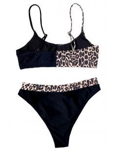 Costum de baie doua piese, bustiera cu imprimeu asimetric si slip cu banda leopard 2