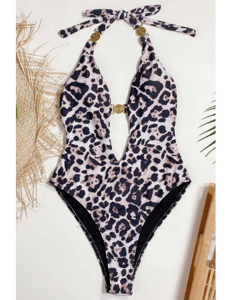 Costum de baie intreg, sold inalt, abdomen decupat si spatele gol