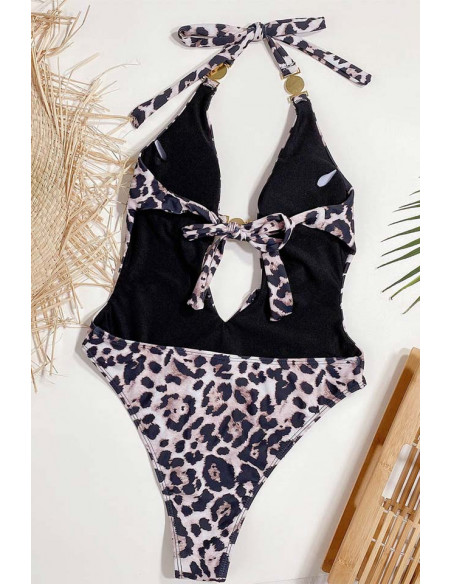 Costum de baie intreg, sold inalt, abdomen decupat si spatele gol