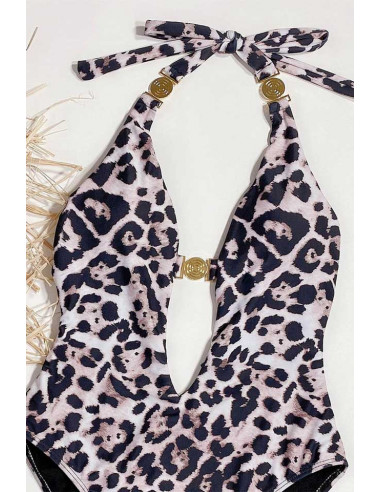 Costum de baie intreg, sold inalt, abdomen decupat si spatele gol