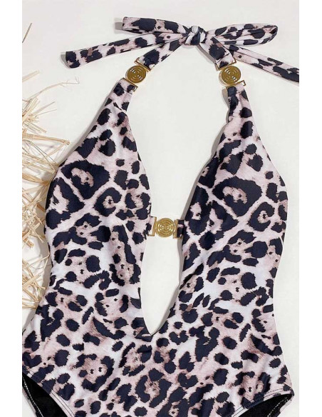 Costum de baie intreg, sold inalt, abdomen decupat si spatele gol