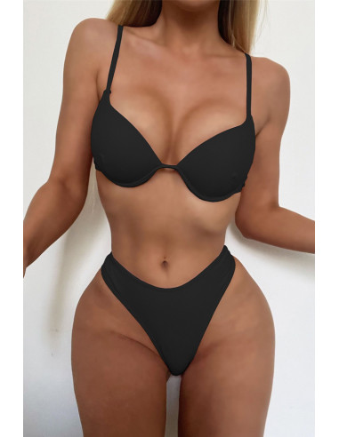 Costum de baie trei piese, cupe formate, slip cu talie joasa si fustita incretita