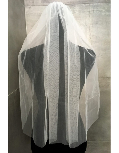 Voal de mireasa lung pana in talie, simplu, rotund, 75cm