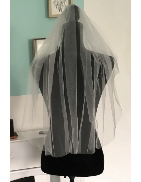 Voal de mireasa lung pana in talie, simplu, rotund, 75cm