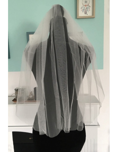 Voal de mireasa lung pana in talie, simplu, rotund, 75cm