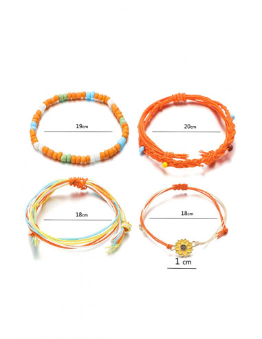 Set 4 bratari colorate, margareta, margelute mici si snururi cerate