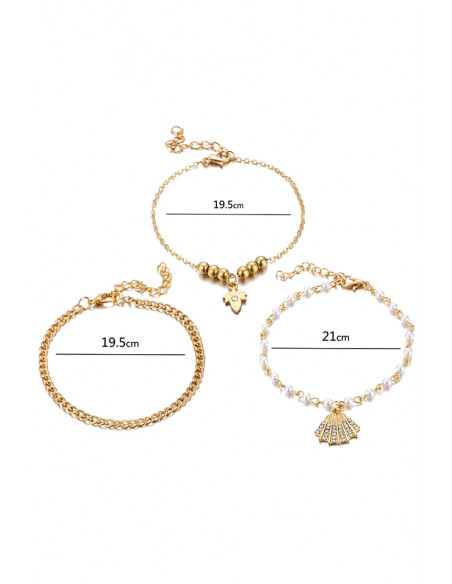 Set 3 bratari elegante, cu scoica, frunza, perlute si cristale