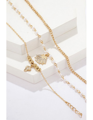 Set 3 bratari elegante, cu scoica, frunza, perlute si cristale