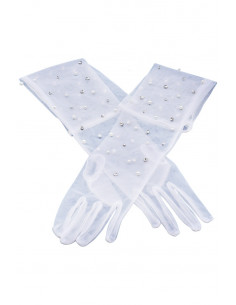 Manusi pentru mireasa lungi, din tulle, cu perle si cristale 2