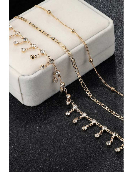 Set 3 bratari elegante, lantisor gros, bilute metalice si cristale