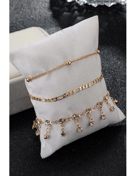 Set 3 bratari elegante, lantisor gros, bilute metalice si cristale