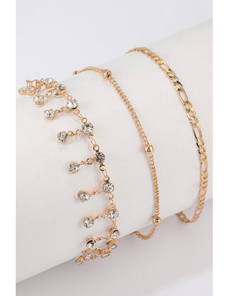 Set 3 bratari elegante, lantisor gros, bilute metalice si cristale