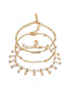 Set 3 bratari elegante, lantisor gros, bilute metalice si cristale 2